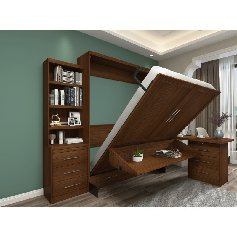 Hokku Designs Korte Queen Solid Wood Storage Murphy Desk & Return Bed